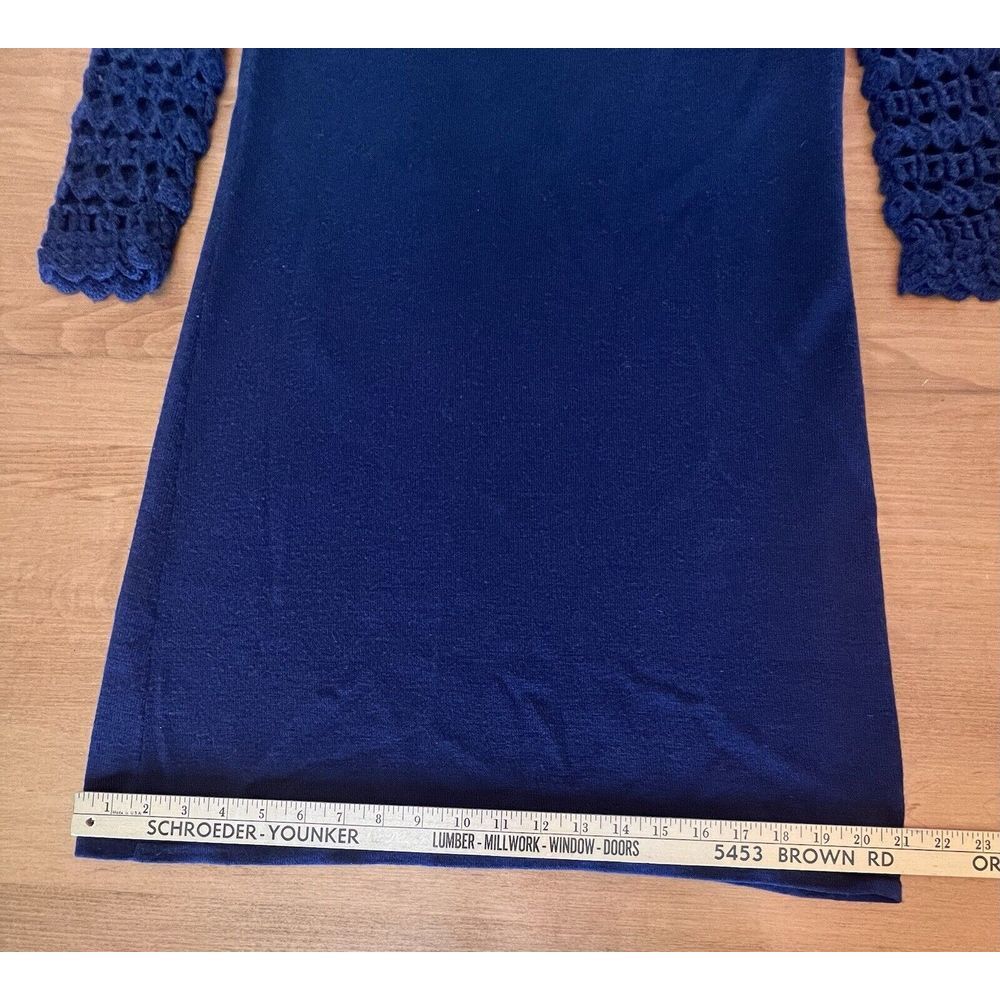 Lilly Pulitzer Kariana Sweater Shift Dress Med Navy Blue Merino Wool Crocheted - Picture 7 of 9